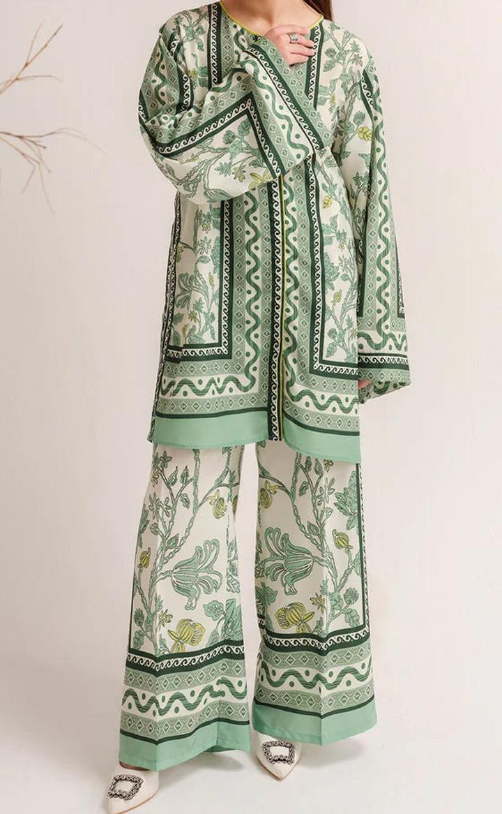 Stylish Printed V-Neck Shirt and Plain Trouser Set-2 Pcs for Women