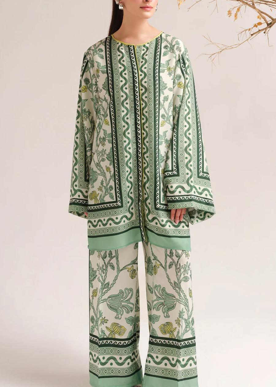 Stylish Printed V-Neck Shirt and Plain Trouser Set-2 Pcs for Women