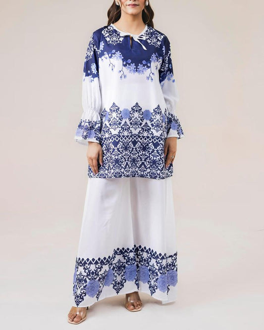 2 pcs Women Stitched Grip Printed Shirt & Palazzo
