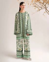 Stylish Printed V-Neck Shirt and Plain Trouser Set-2 Pcs for Women